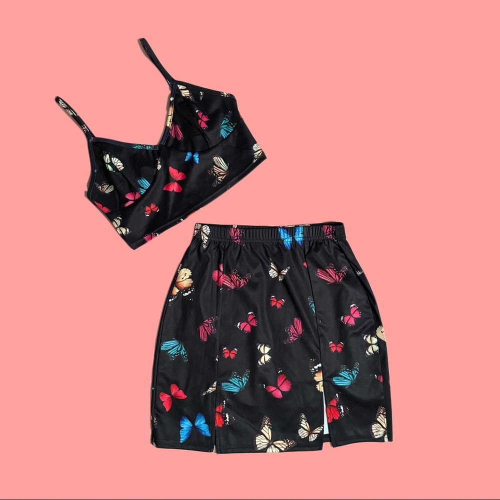 Butterfly 🦋 print cropped cami top & mini skirt set